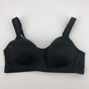 Cacique Satin‎ No-Wire Bra 40C Black Wireless Mesh Sides